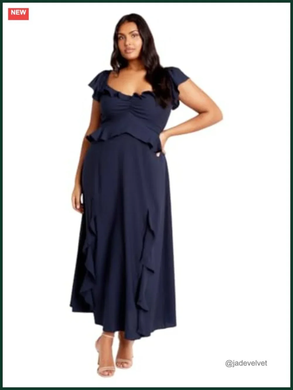 Plus Size Maxi Dress Ruffle V-Neck Flutter Sleeve Shirred Back Formal